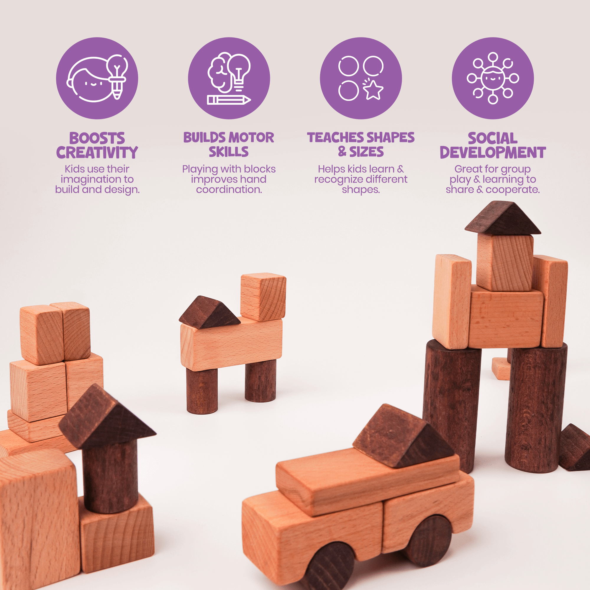 50 Piece Wooden Building Blocks
