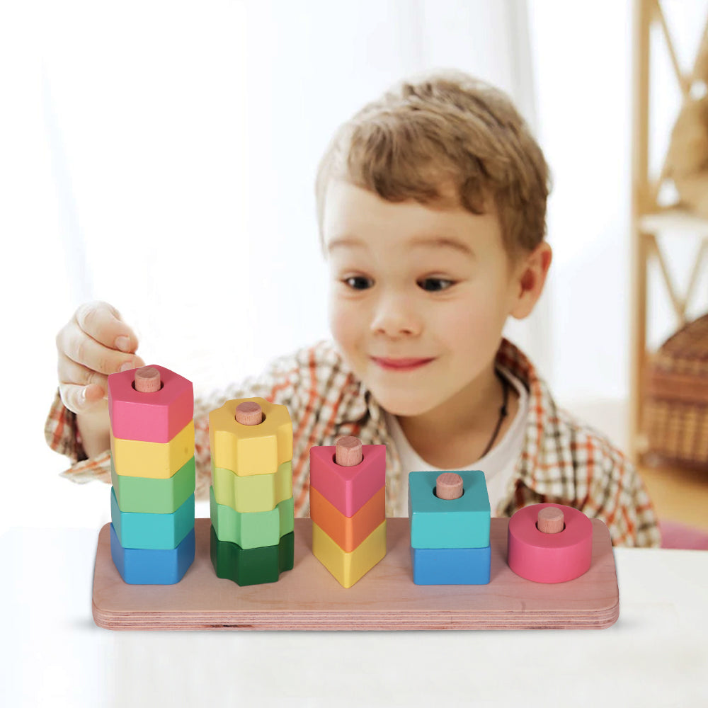 Buy 3-in-1 Wooden Shape Stacker for Kids Online | Casa Bambini